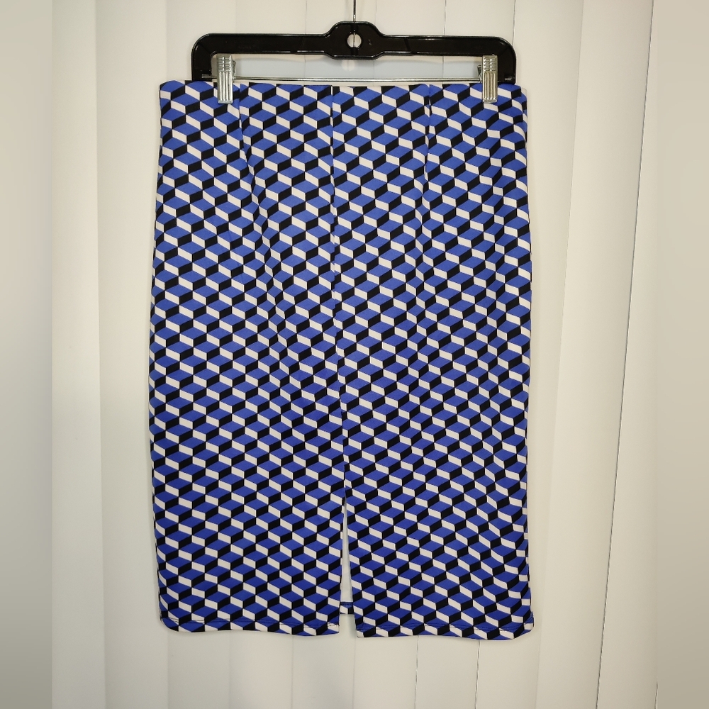 NYCC Geometric Blue and Black Pencil Skirt - Picture 2 of 4